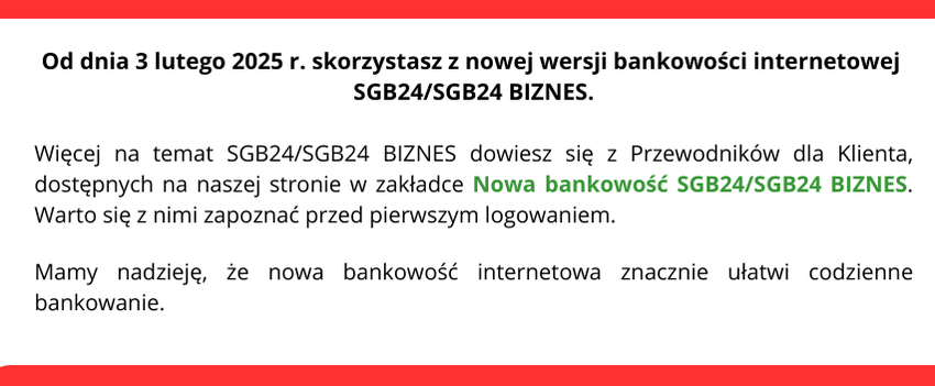 Nowa bankowość SGB24 / SGB 24 Biznes